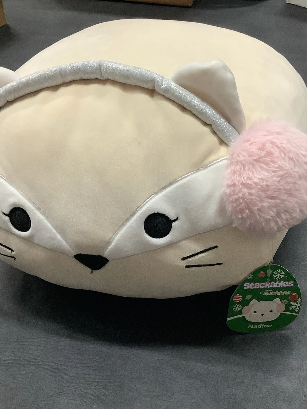Squishmallows Cream Nadine Stackables with Pink Pom Pom